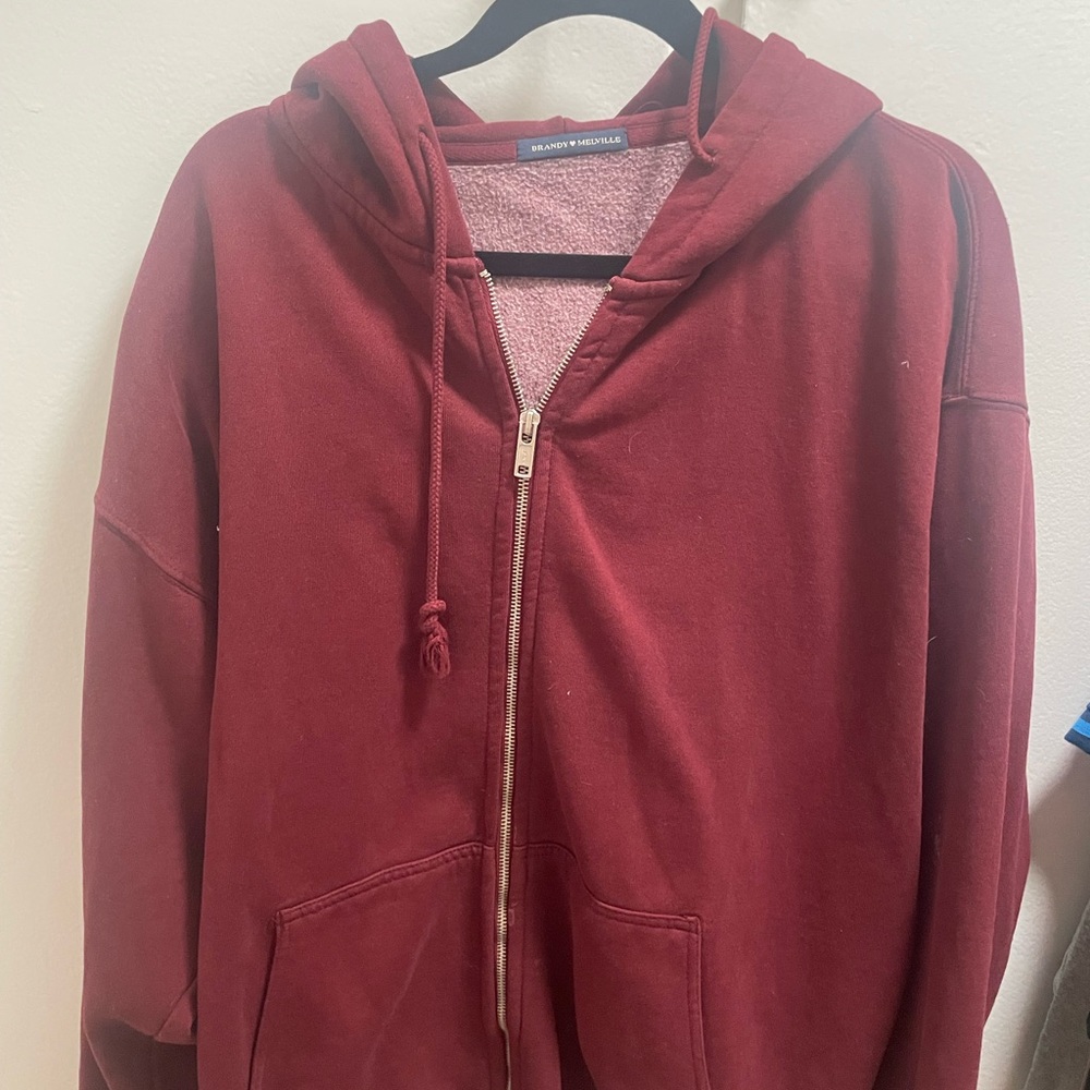 Brandy Melville Burgundy Zip-Up Sweater